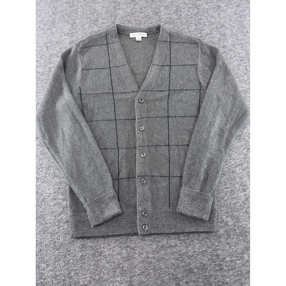 Cypress Links Mens Gray Windowpane V-Neck Button Front Cardigan Sweater Small